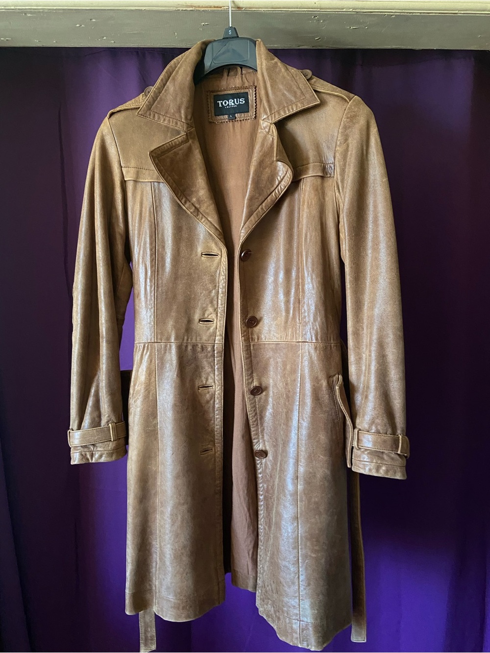 Torus Brown Leather Trench Coat